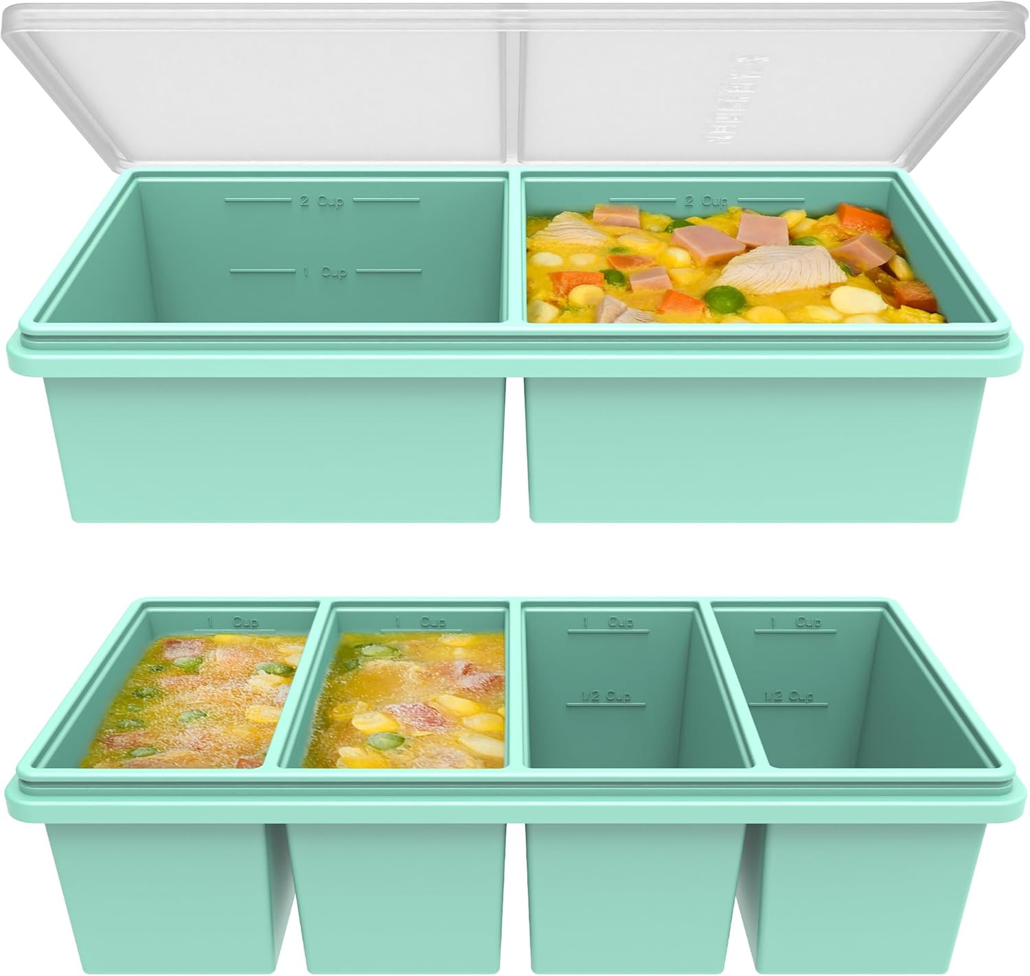 Silicone Soup Freezer Molds with Lids, 2 Cup & 1 Cup Combo, 2 Pack Silicone Soup Freezer Molds with Lids, 2 Cup & 1 Cup Combo, 2 Pack