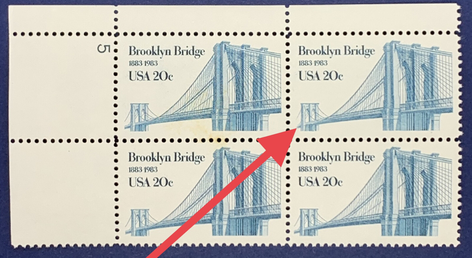 ERROR 1983 US STAMPS BLOCK BROOKLYN BRIDGE UNFINISHED BRIDGE MNH OG ERROR 1983 US STAMPS BLOCK BROOKLYN BRIDGE UNFINISHED BRIDGE MNH OG