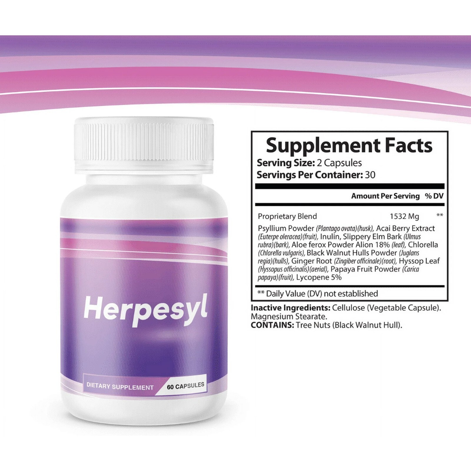 Herpesyl Pills Capsules Supplement Tablets Purple Bottle Herpesyl Pills Capsules Supplement Tablets Purple Bottle