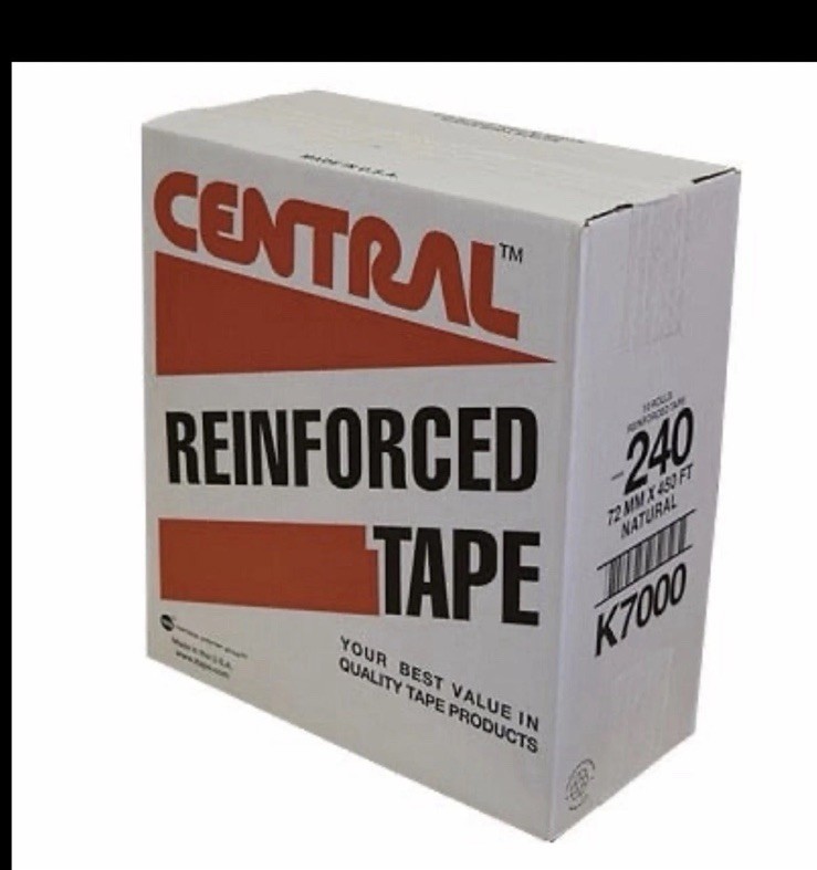 Central reinforced tape. Natural, 70mm x 450ft. 10 rolls per case Central reinforced tape. Natural, 70mm x 450ft. 10 rolls per case