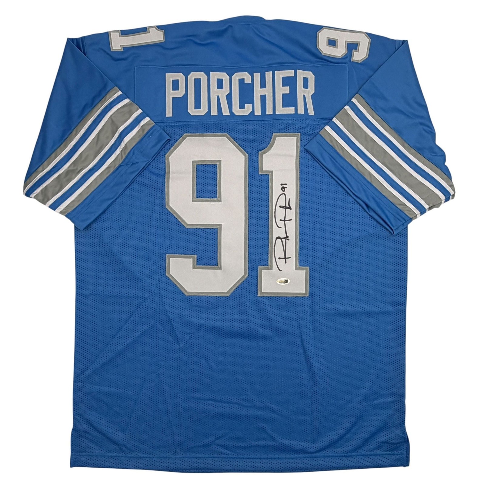 Autographed/Signed Robert Porcher Detroit Blue Football Jersey JSA COA