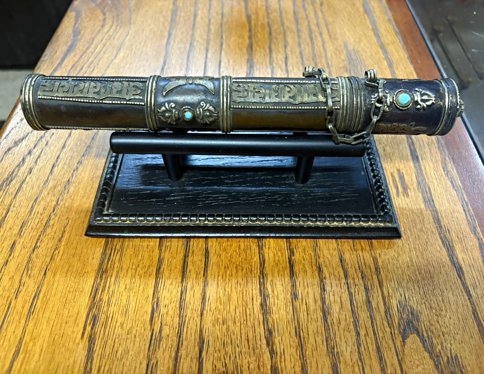 Buddhist Tibetan Prayer Wheel Incense Holder Tube Case Stand w/ custom stand