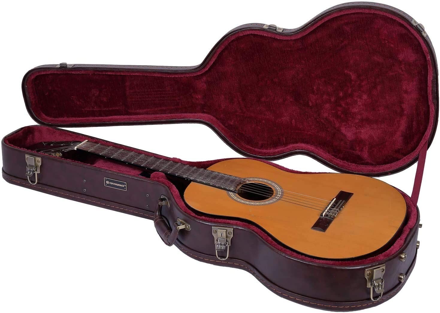 Crossrock 4/4 Full Size Classical Guitar Case, Arch-top Vintage Brown Hardshell