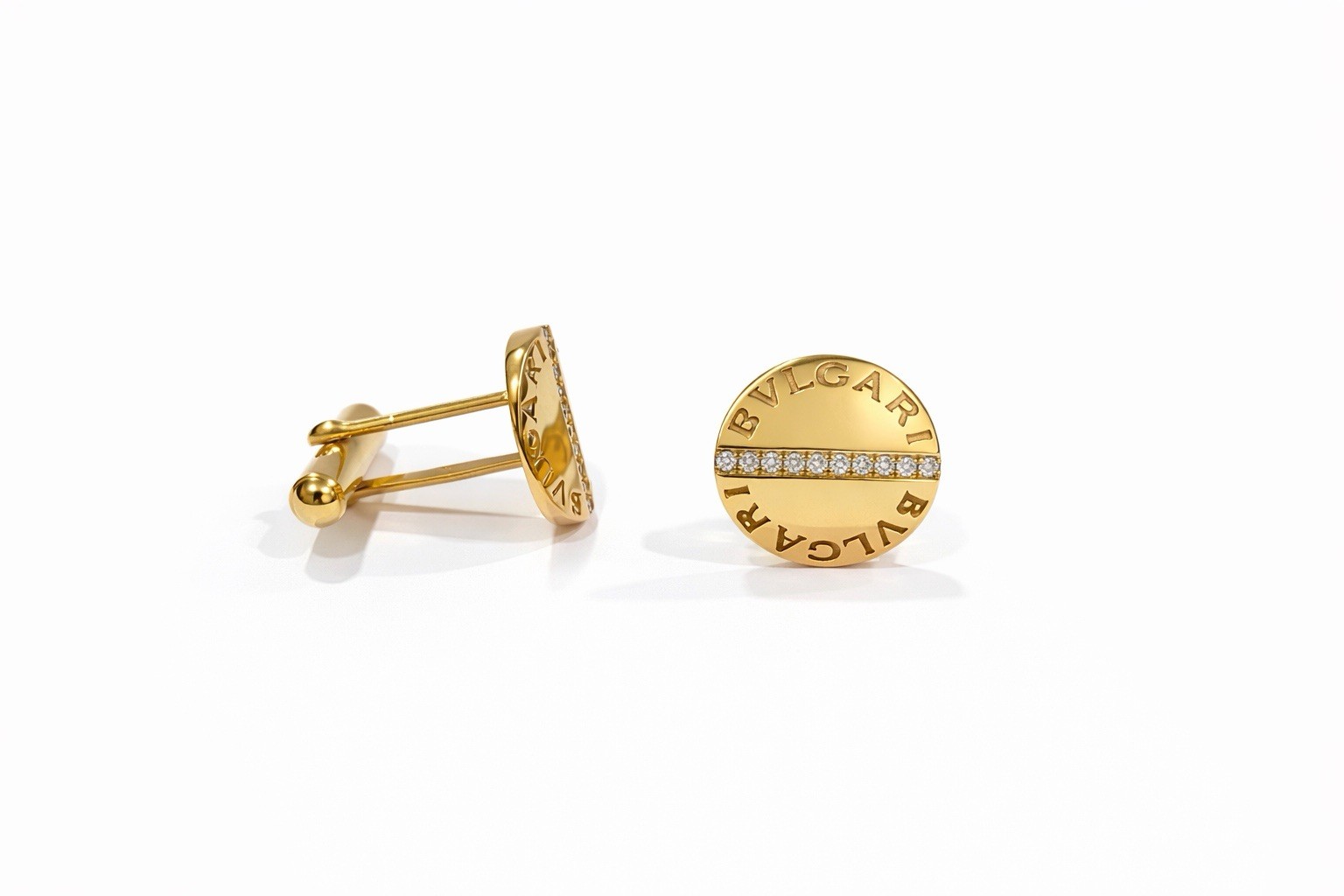 Men\'s Cufflinks Wedding Gift  Authentic  18k Gold Polish Vintage Round Cufflinks