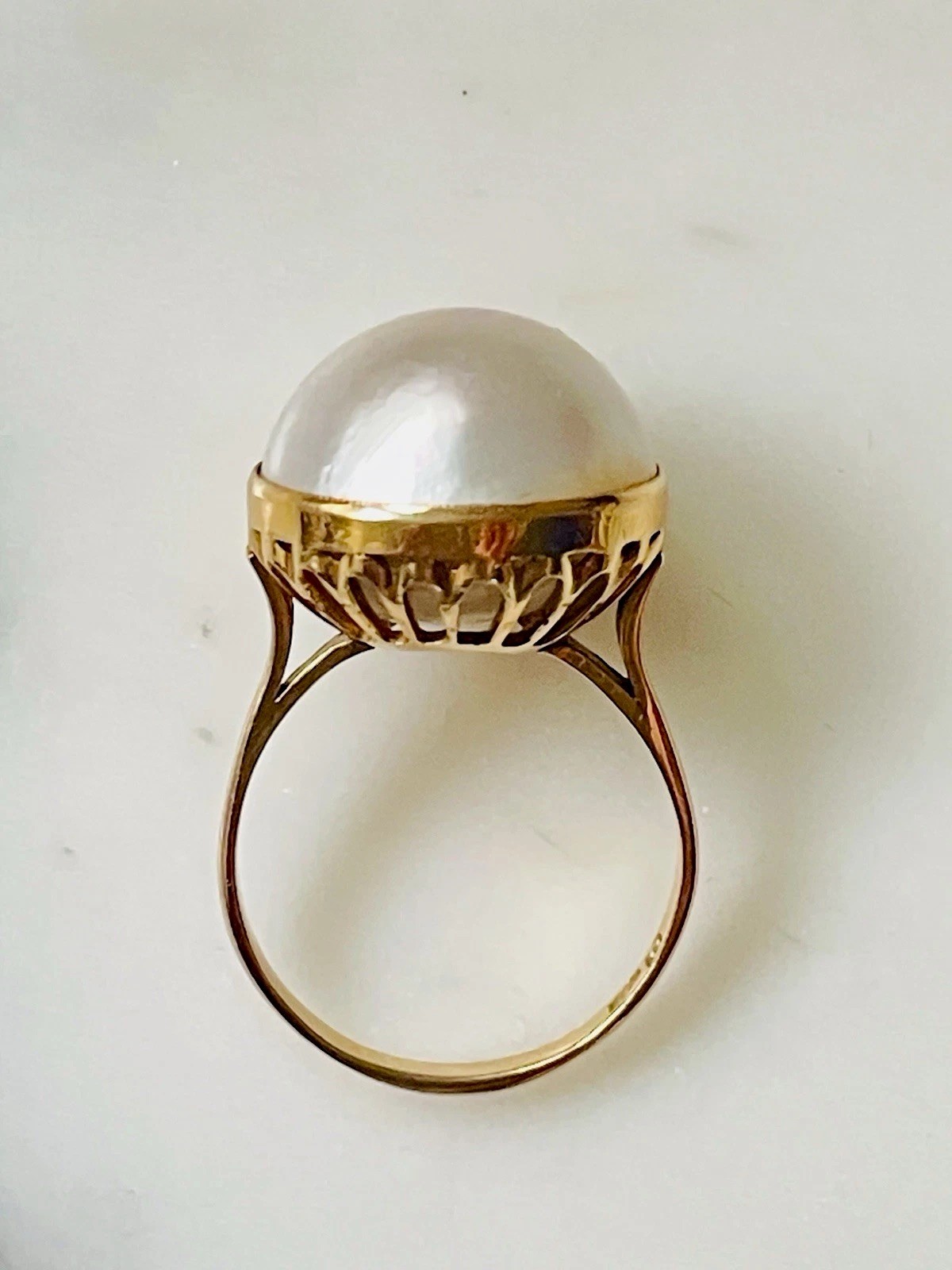 TASAKI Huge 18K Solid Gold 18mm Mabe Pearl Ring Showstopper 7.81g Size 8 WOW