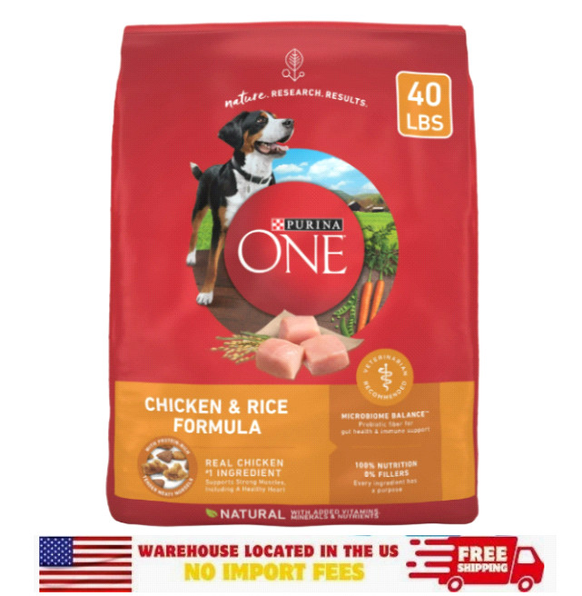 Purina One Dry Dog Food for Adult Dogs High Protein, Real Chicken & Rice, 40 lb
