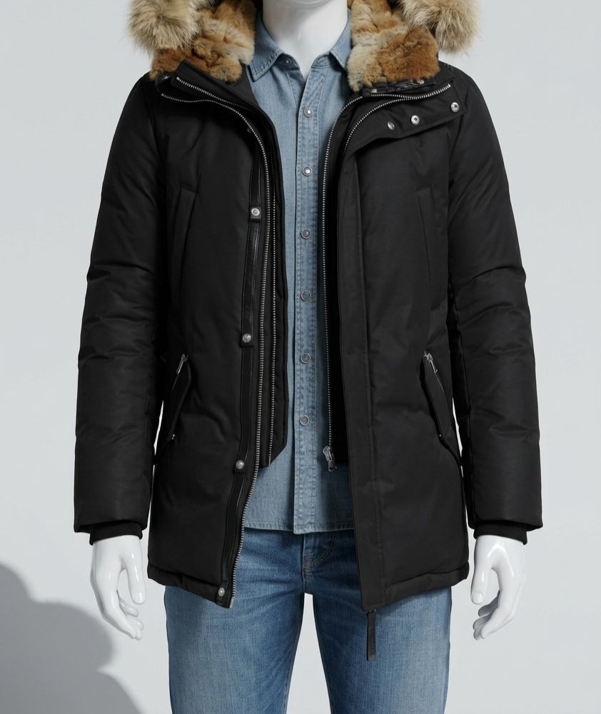 Mackage Men\'s Black Wool Rabbit Fur Trim Two-Way Zipper Edward Jacket Size 40