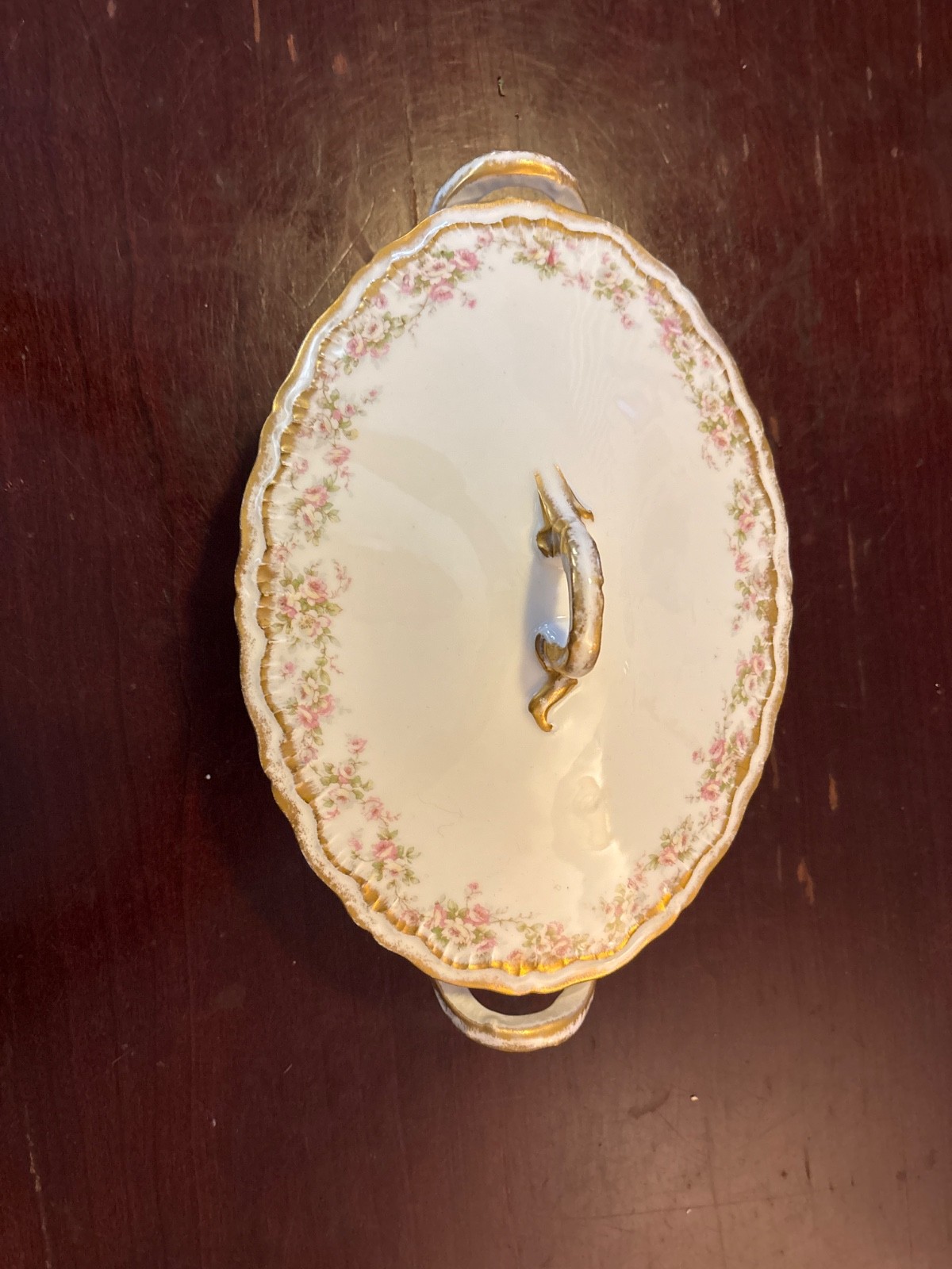 antique white porcelain Haviland Limoges France oval covered vegetable bowl or s