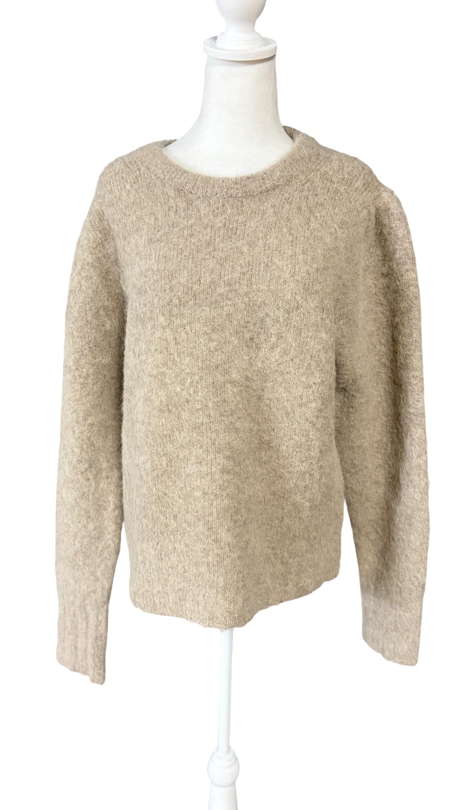 J.Crew Sweater Womens L Beige Alpaca Merino Wool Crew Neck Fuzzy Knit Pullover