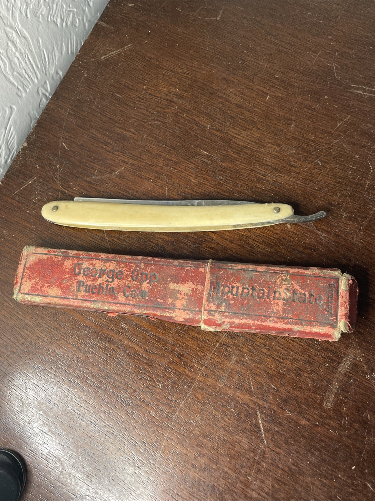 Antique Straight Razor Pueblo Colorado George Opp Mountain State Germany W Box Antique Straight Razor Pueblo Colorado George Opp Mountain State Germany W Box