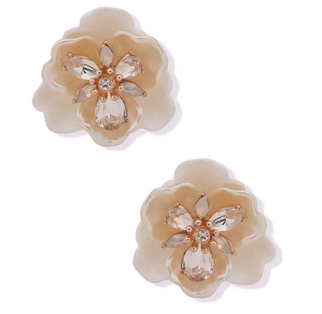 NWT Anne Klein Gold Tone and Cream Crystal Flower Earrings NWT Anne Klein Gold Tone and Cream Crystal Flower Earrings