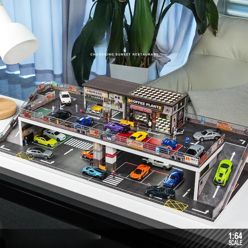 1/64 Diorama Garage Building Model LEDDouble-deck ramp parking lot