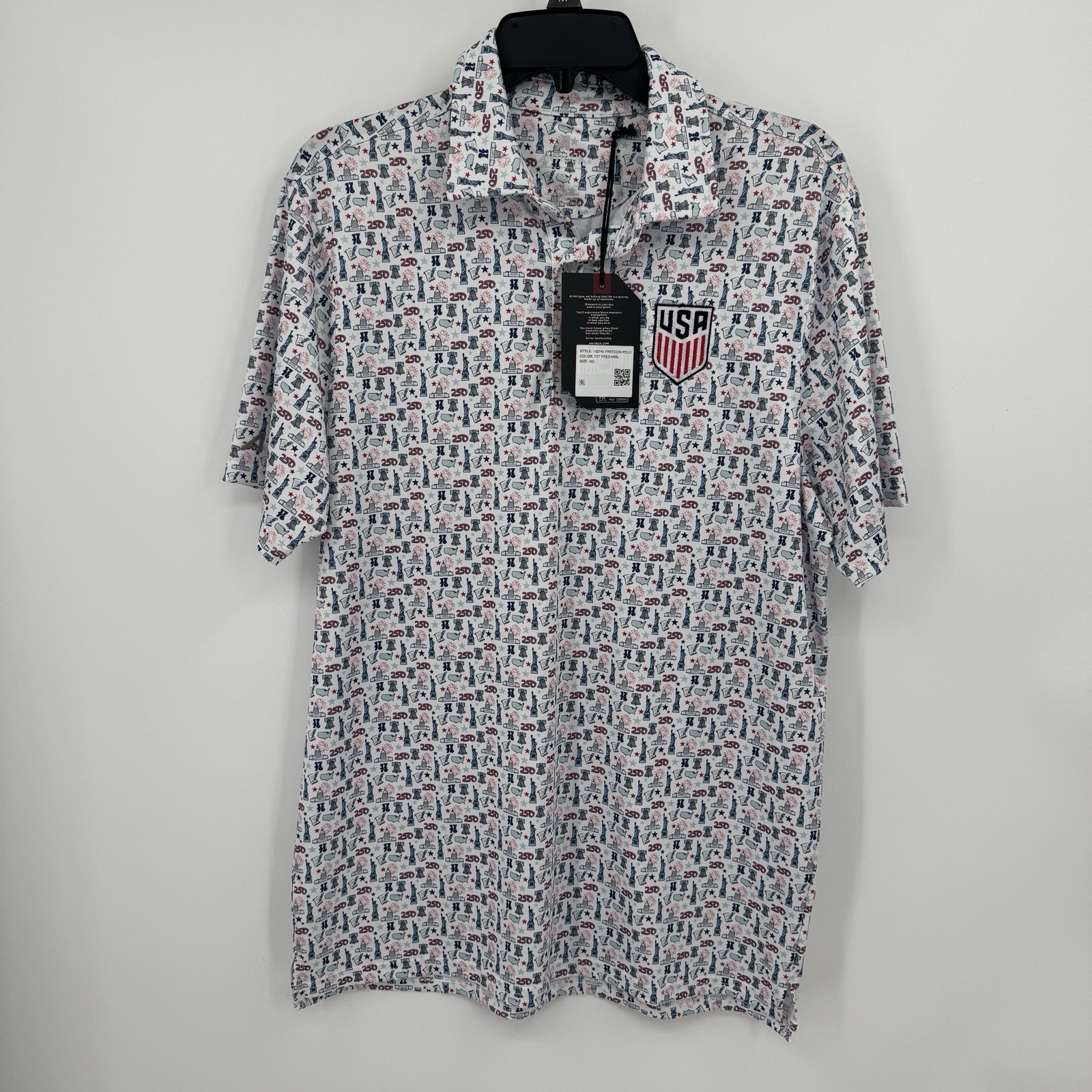 Antigua Men\'s Polo Shirt Size M Medium USA Freedom 250th Anniversary $70 NWT Antigua Men\'s Polo Shirt Size M Medium USA Freedom 250th Anniversary $70 NWT