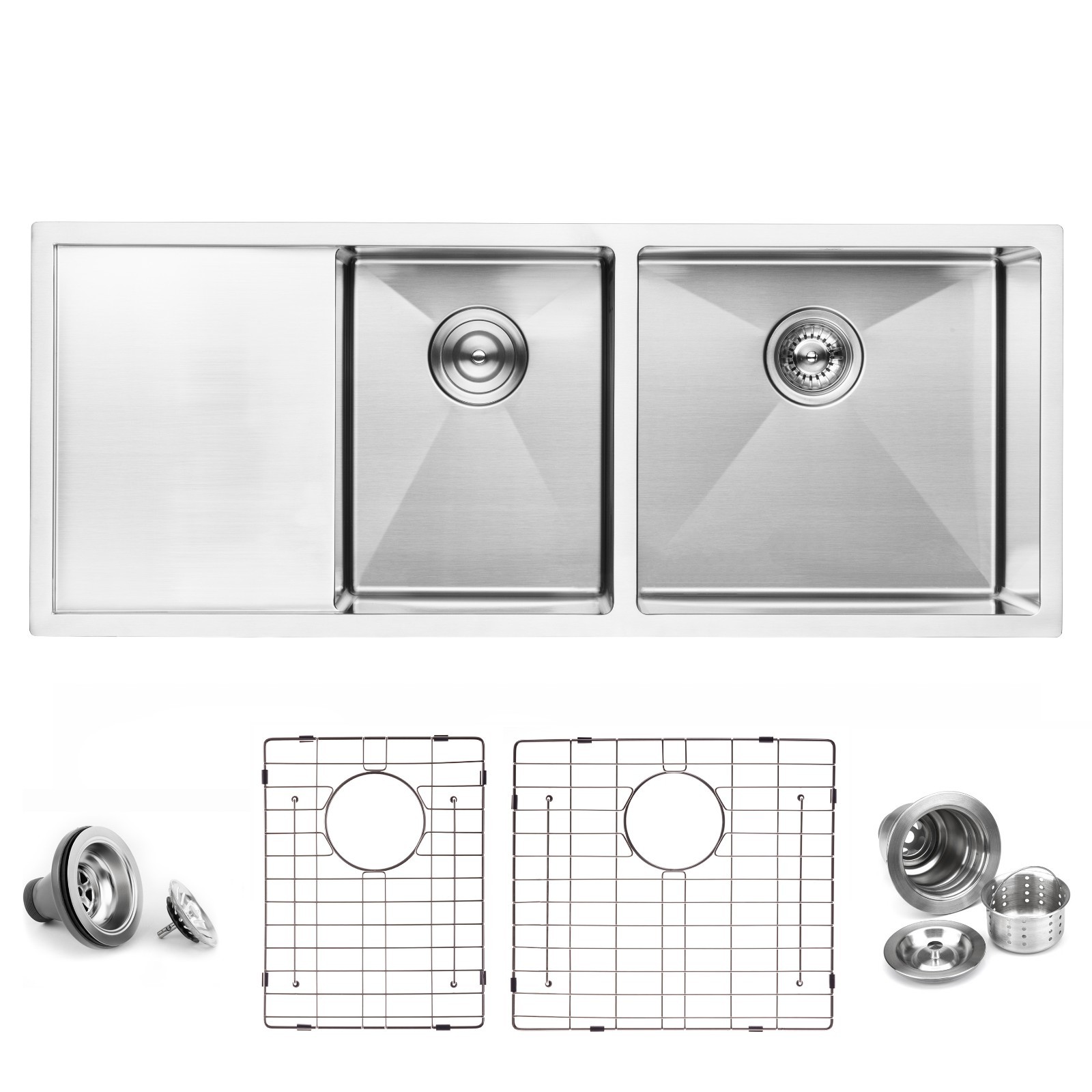 45-inch Undermount Double Bowl Kitchen Sink with Drainboard, 16 Gauge 