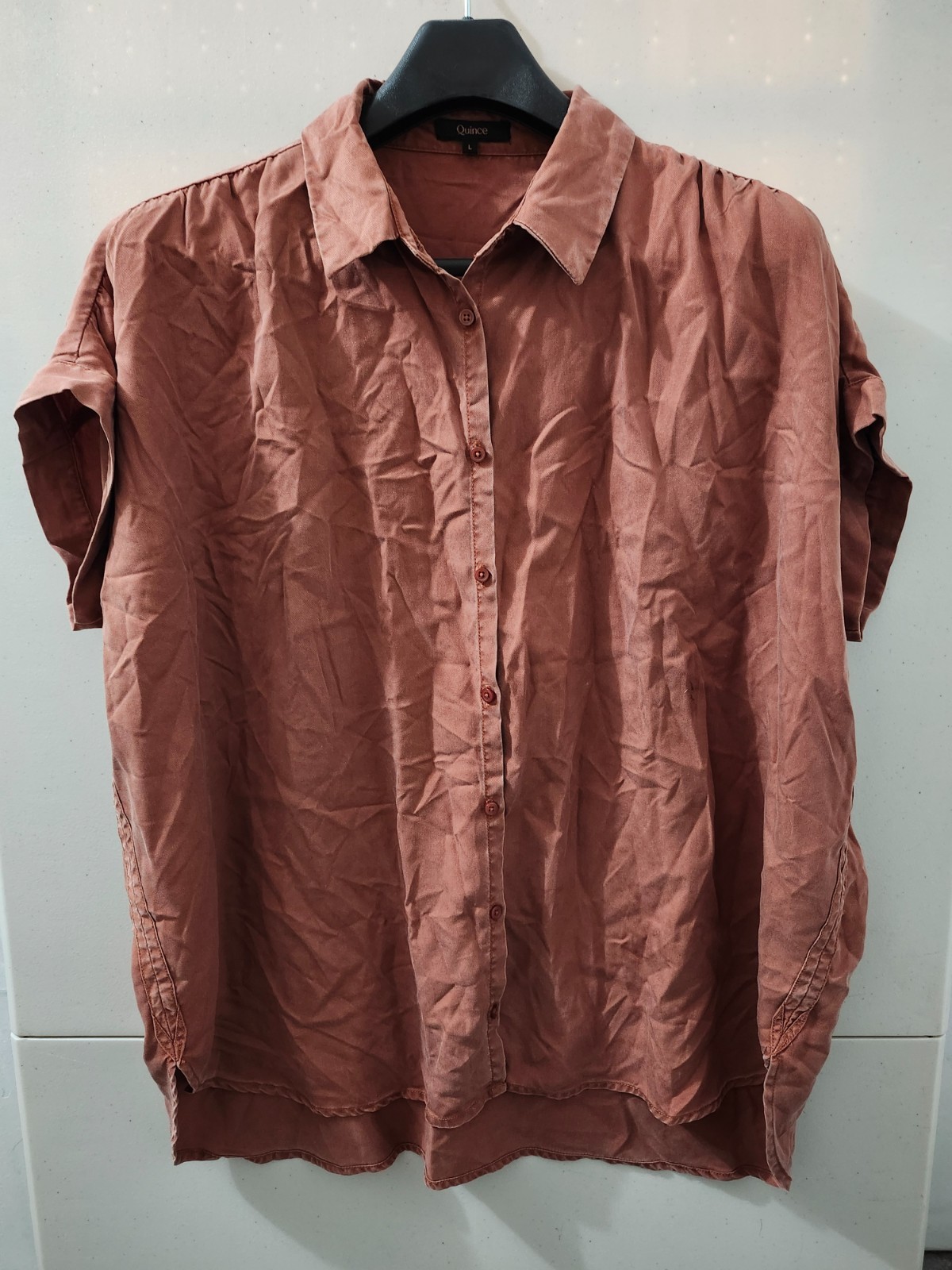 Quince Top Womens L Terracotta Vintage Wash Tencel Camp Shirt Button Up Oversize Quince Top Womens L Terracotta Vintage Wash Tencel Camp Shirt Button Up Oversize
