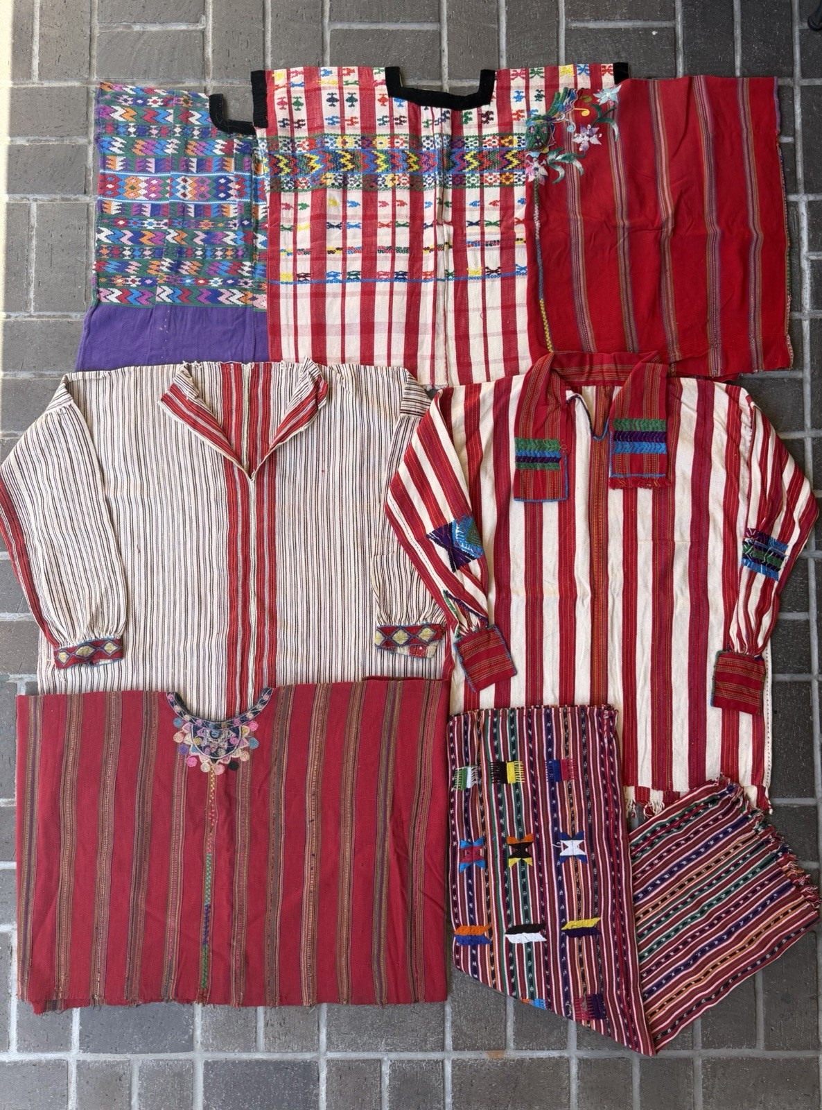 Vintage Guatemalan Huipil Woven Embroidered Pants Blouse Button Up 1940s LOT