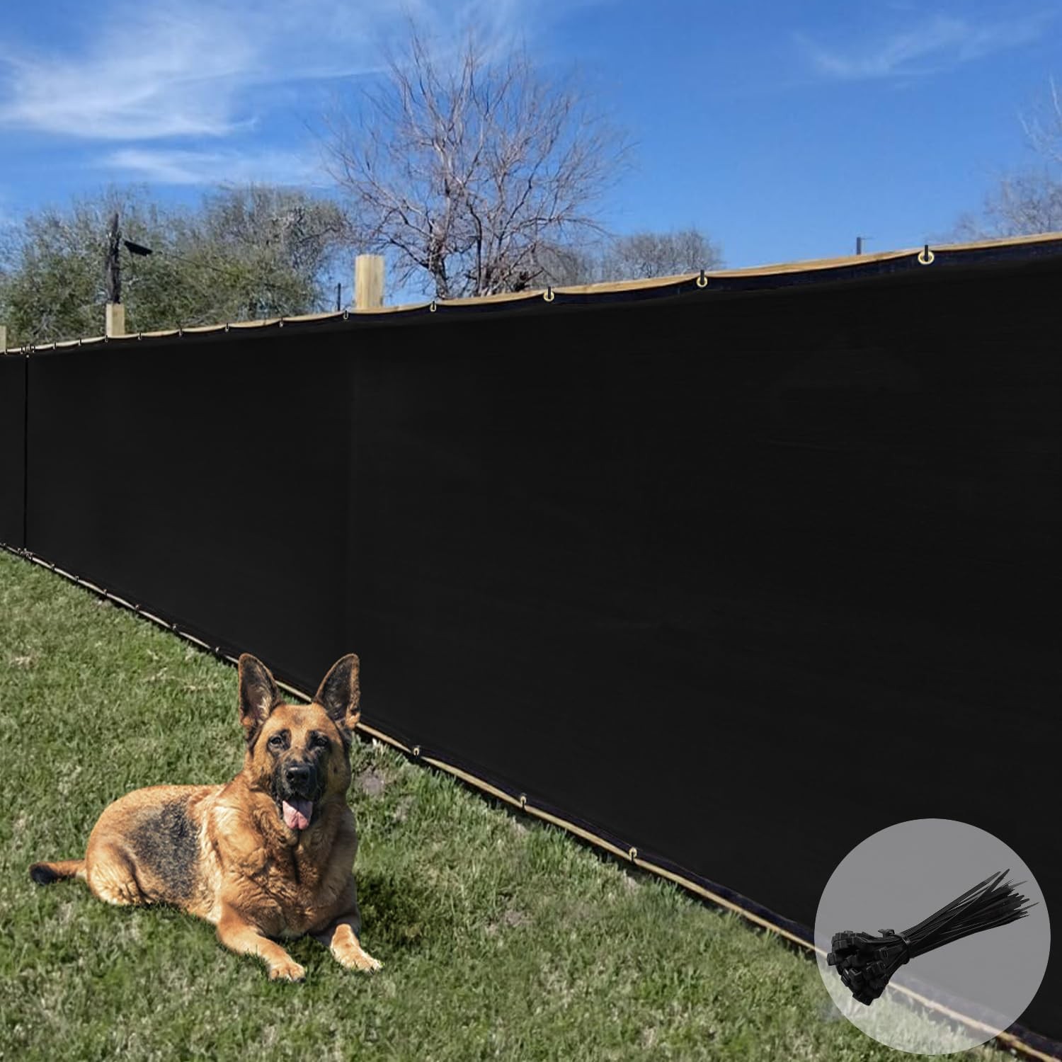 E&K Sunrise Privacy Fence Screen 5\' x 40\', Grommets, Zip Ties, Black