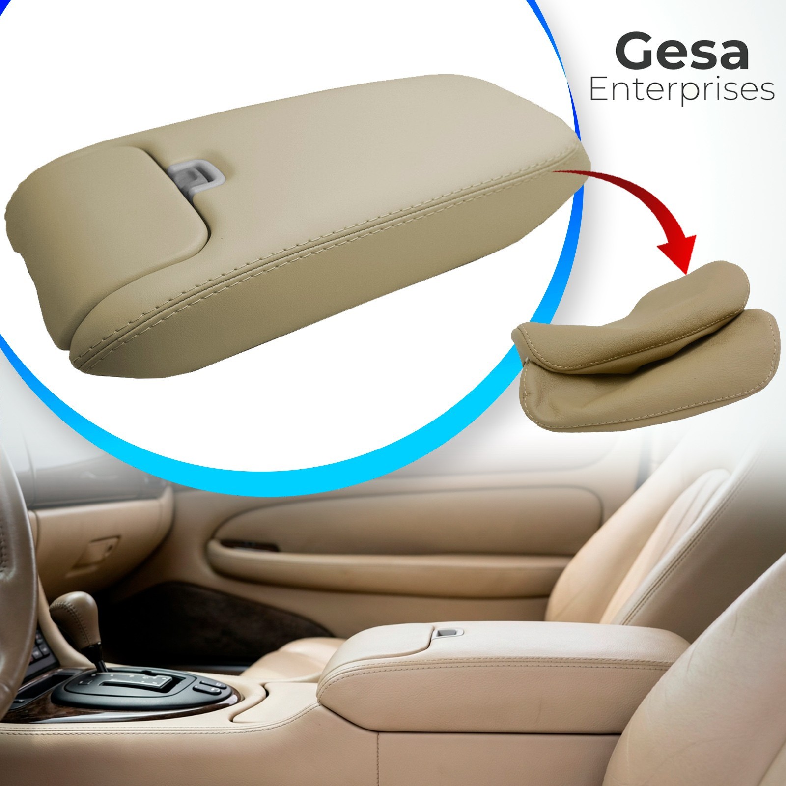 Fits 1997-2006 Jaguar XK XK8 XKR Center Console Armrest PU Leather Cover Ivory