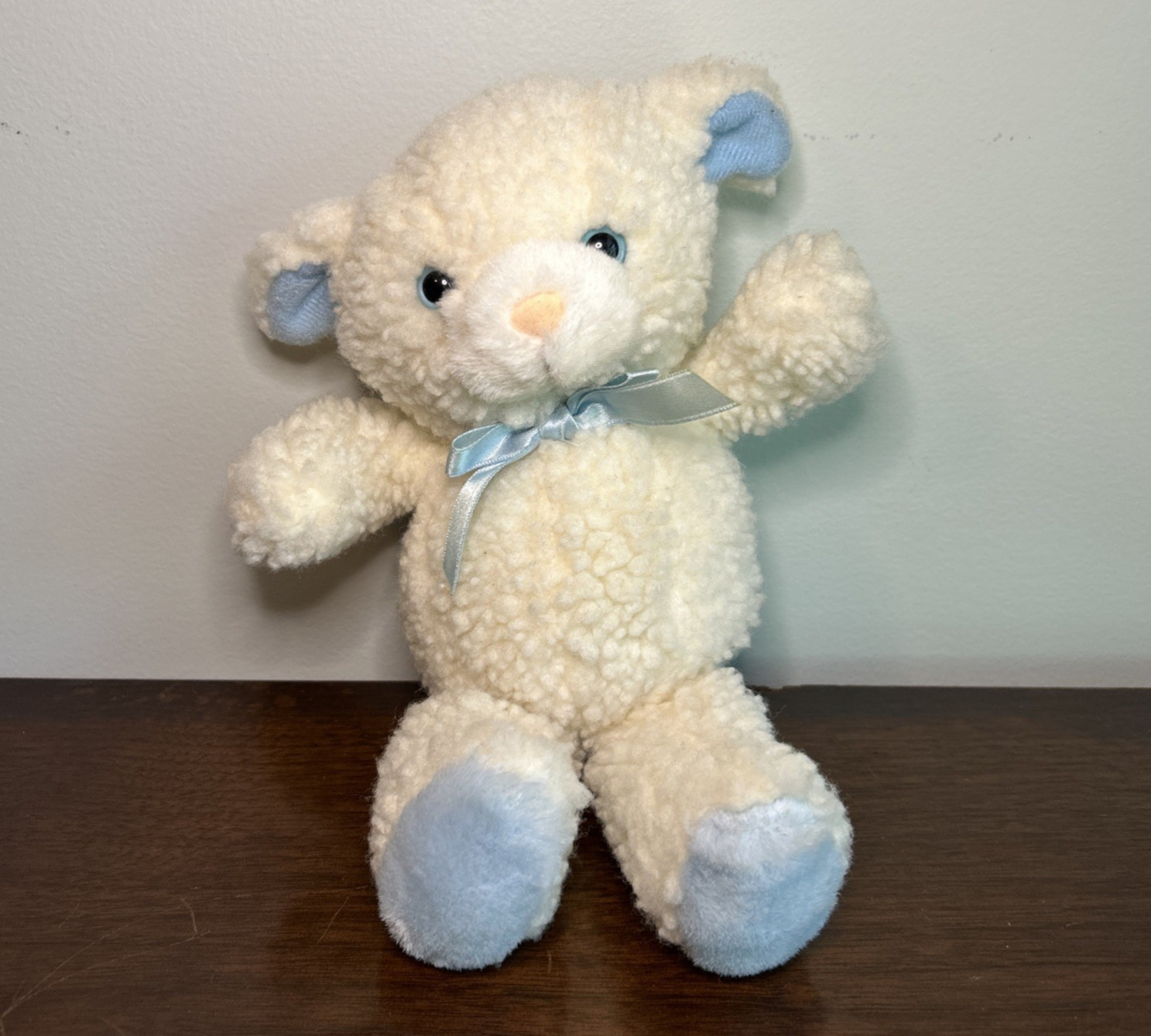 Vintage Russ Lamb Sheep Plush Rattle White Blue Baby 2414 Stuffed Animal 10\