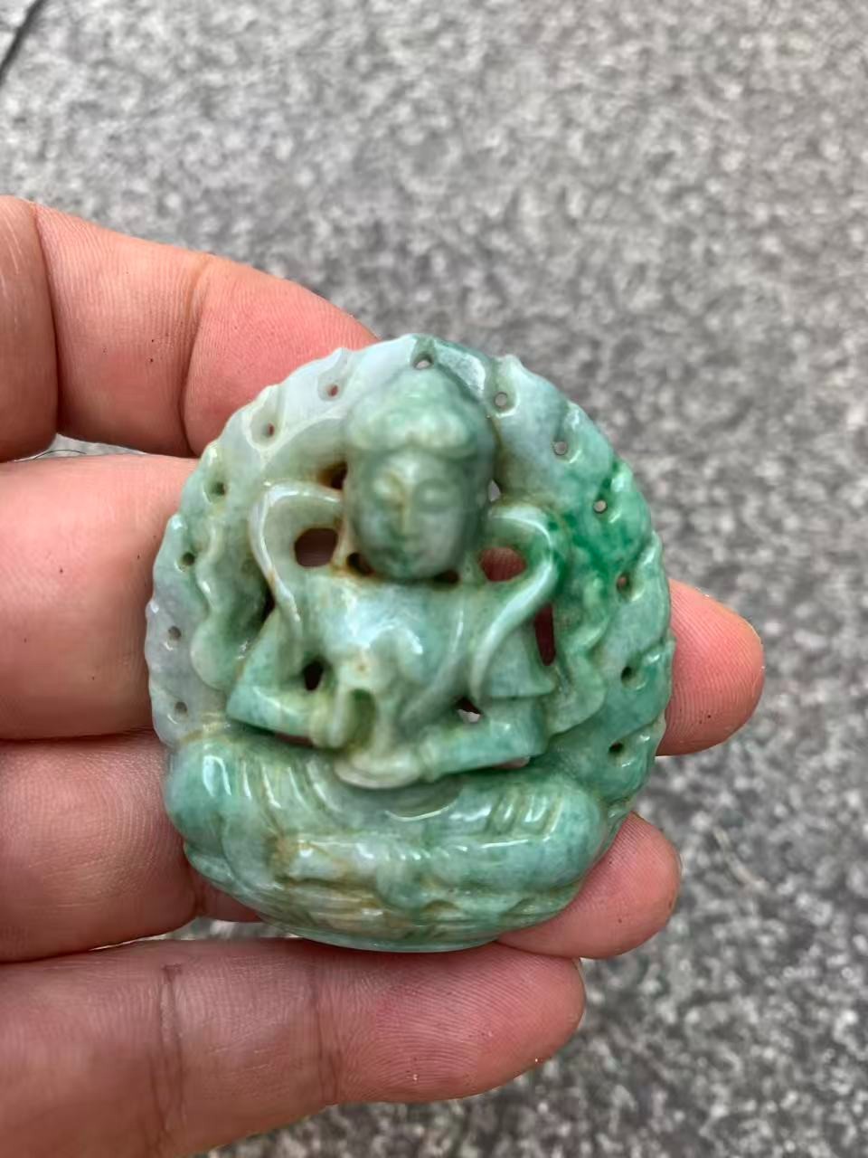 Unique Excellent Chinese Old Jadeite Jade Hollow Hand Carved *KwanYin* Pendant