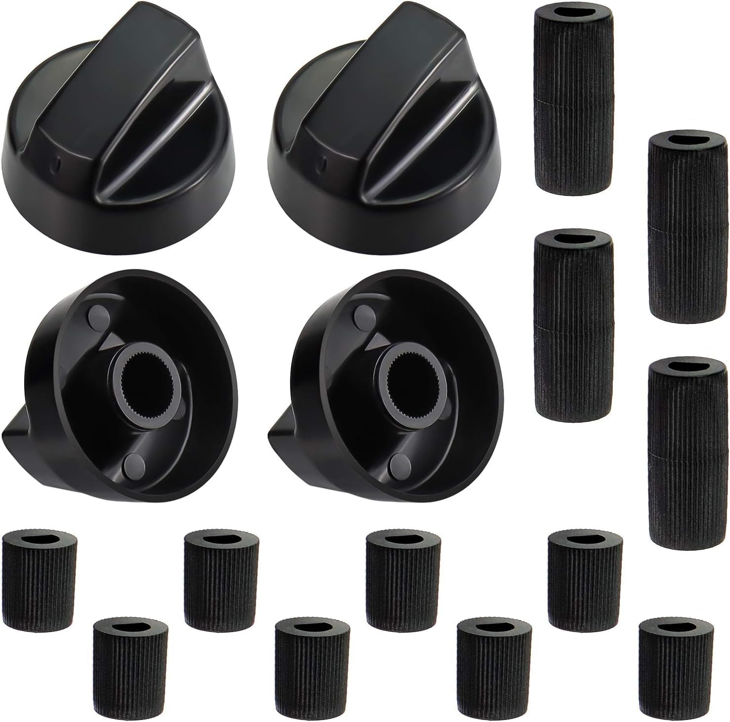 4 Pack Black Universal Control Knobs with 12 Adapters - Compatible