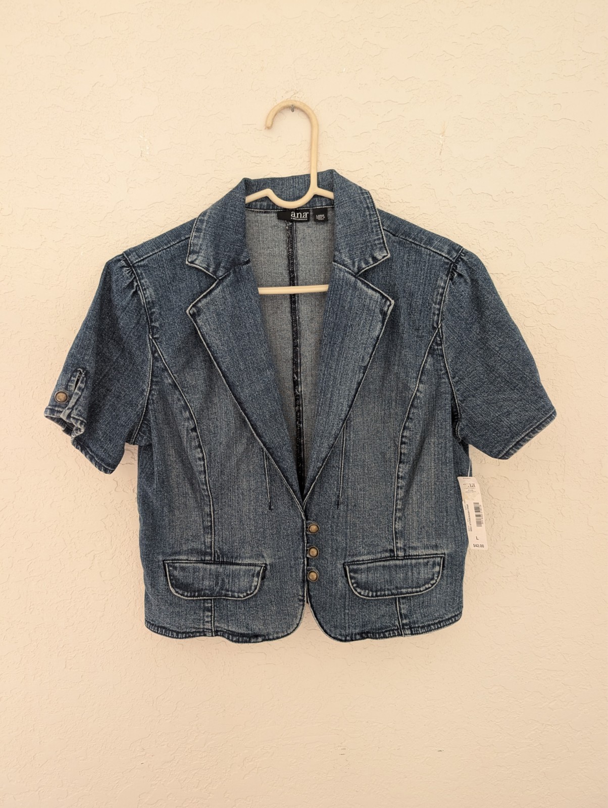 Vintage ANA Denim Blouse Blazer Brass Buttons Y2K Size L NWT Deadstock