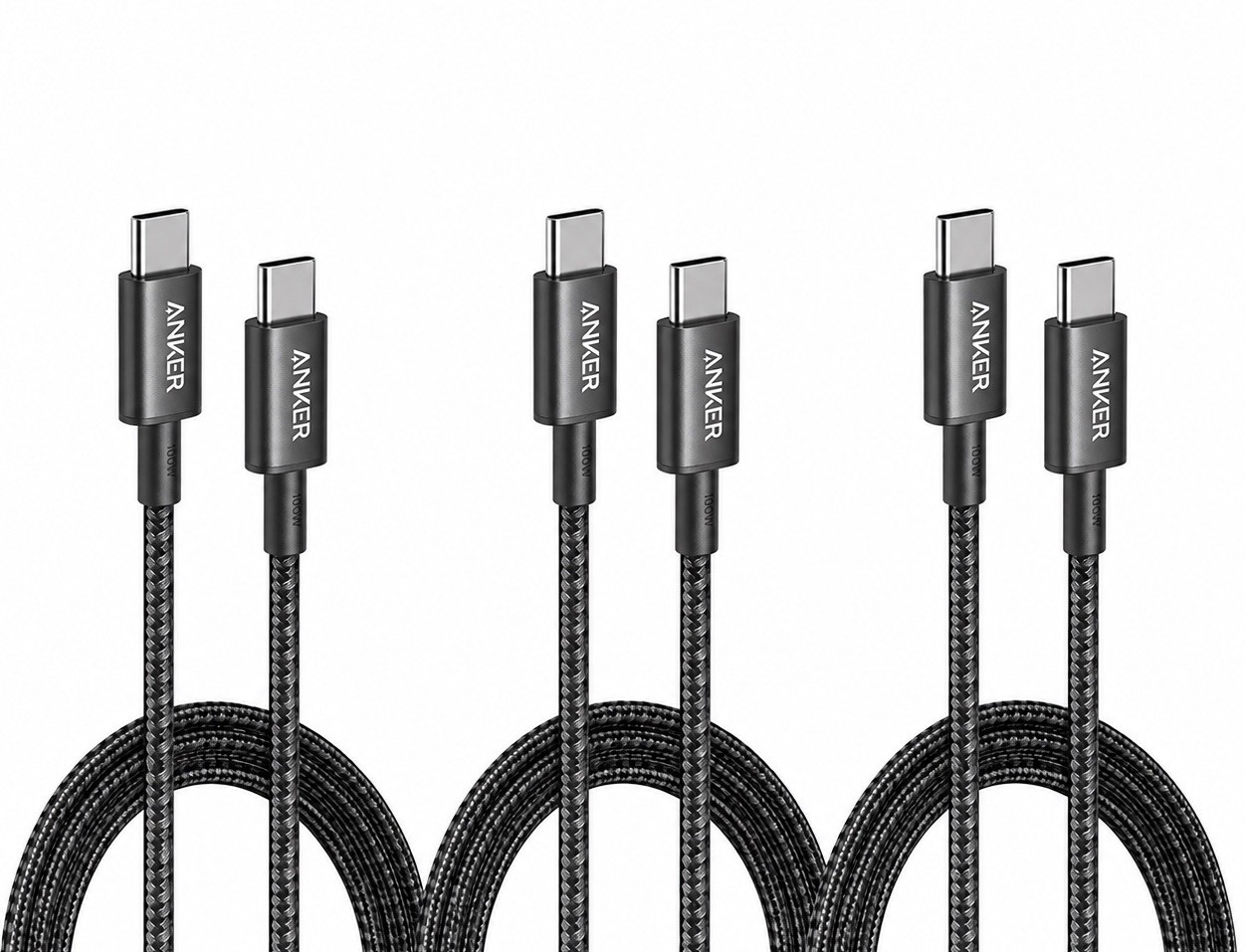 Anker USB C to USB C Cable, 100W Fast Charging Cable (3-Pack, 10 ft, Black)
