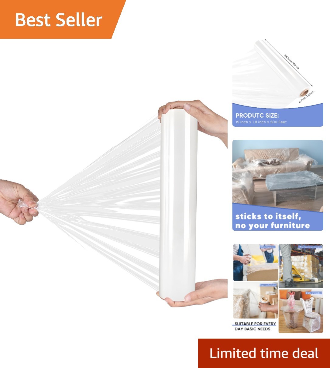 Clear Self-Adhering Heavy Duty Stretch Wrap 15\
