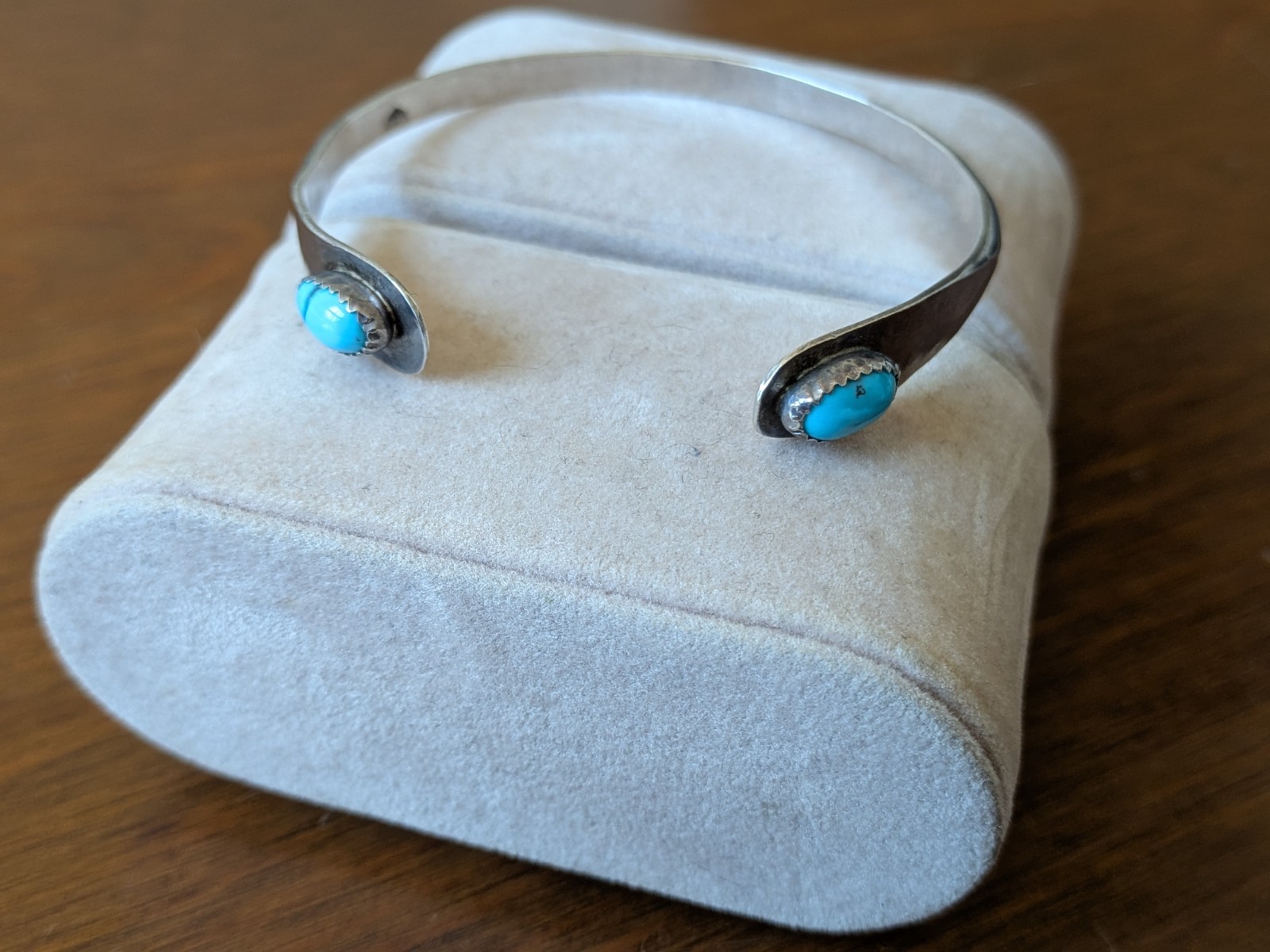 Vintage Southwest Turquoise Navette Sterling Silver Cuff Bracelet