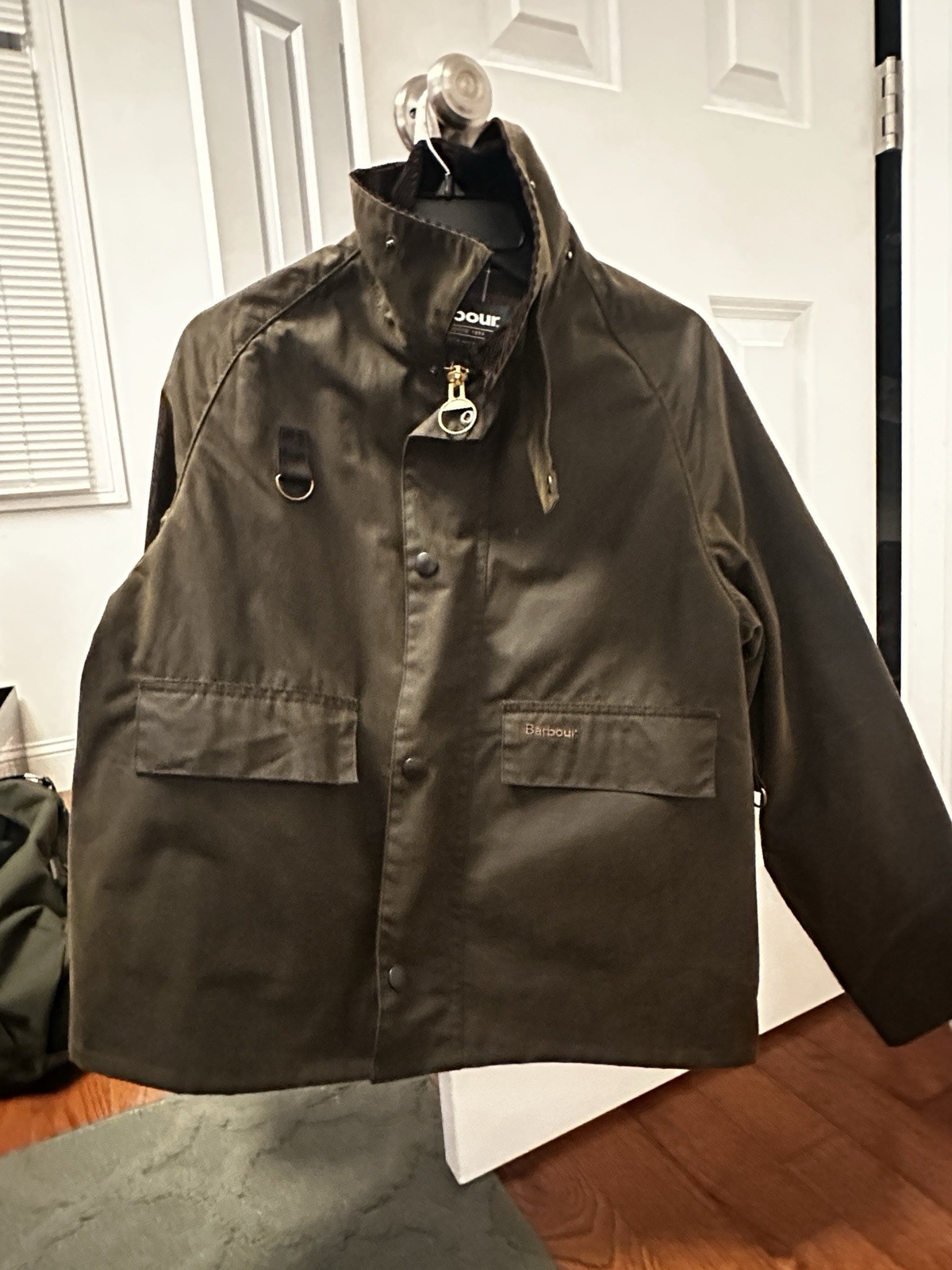 Barbour Lutz Wax Jacket Men\'s L Green Cotton Waxed Zip Snap MWX0337