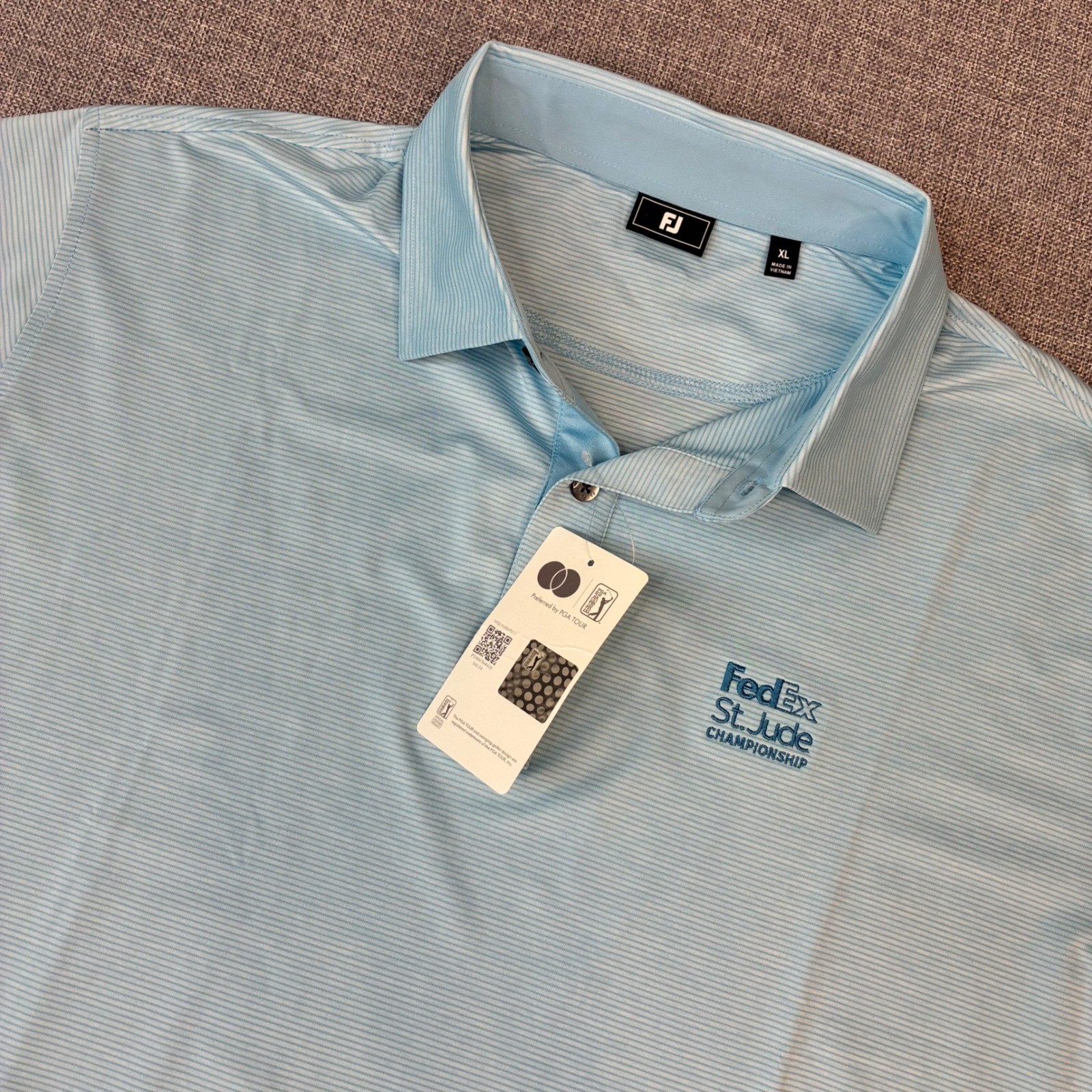 FootJoy Polo Shirt Mens XL Blue Micro Stripe FedEx St Jude Championship New
