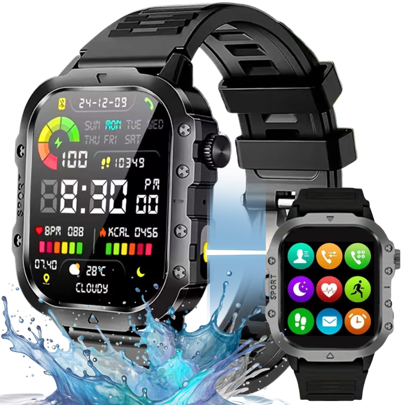 🔥 Military Smart Watch Men Android Rugged Tactical Fitness Tracker LED Flashing