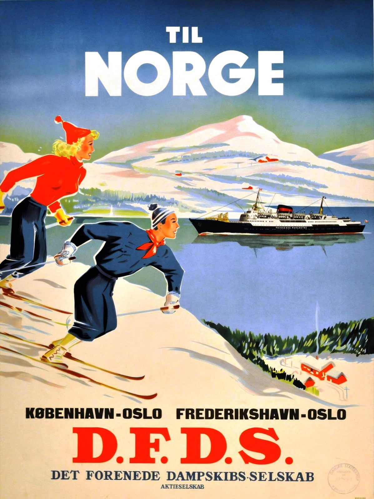 16878.Wall Decor Poster.Interior Art.Norway Travel Winter Sport Til Norge DFDS