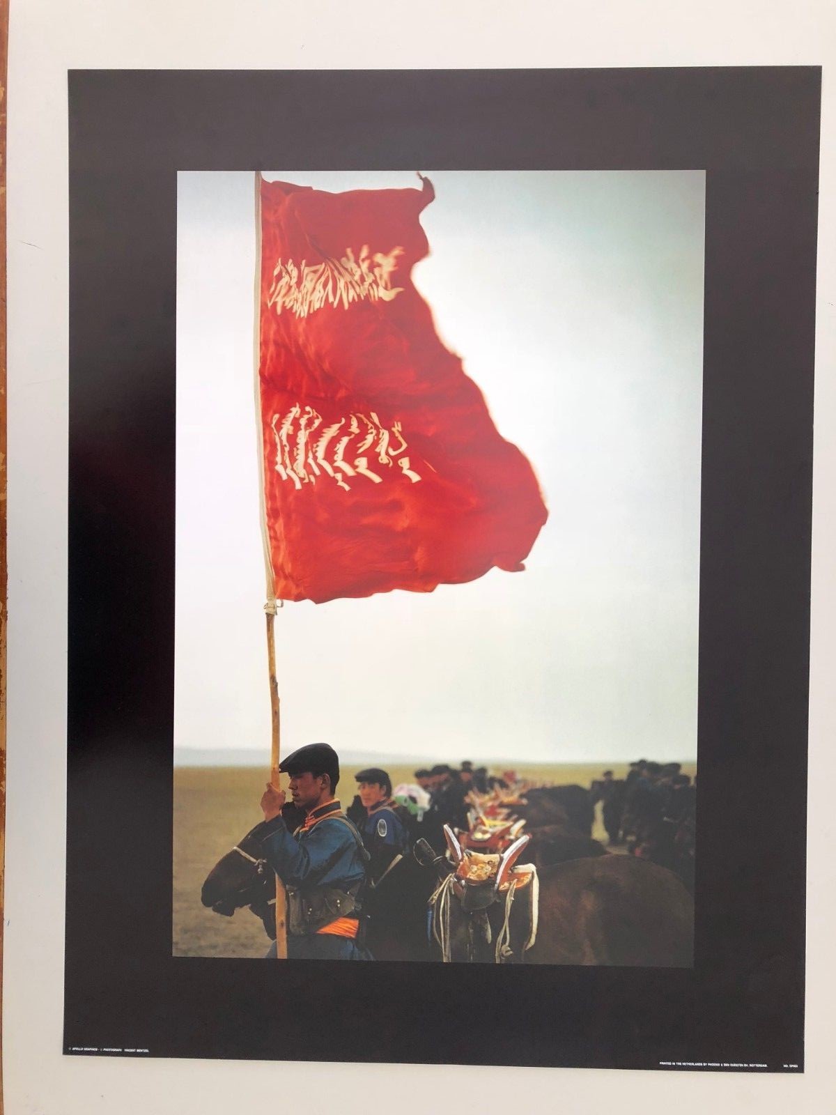 CHINA,HORSE RIDERS WITH FLAG,BY VINCENT MENTZEL RARE AUTHENTIC 1980\'s ART PRINT