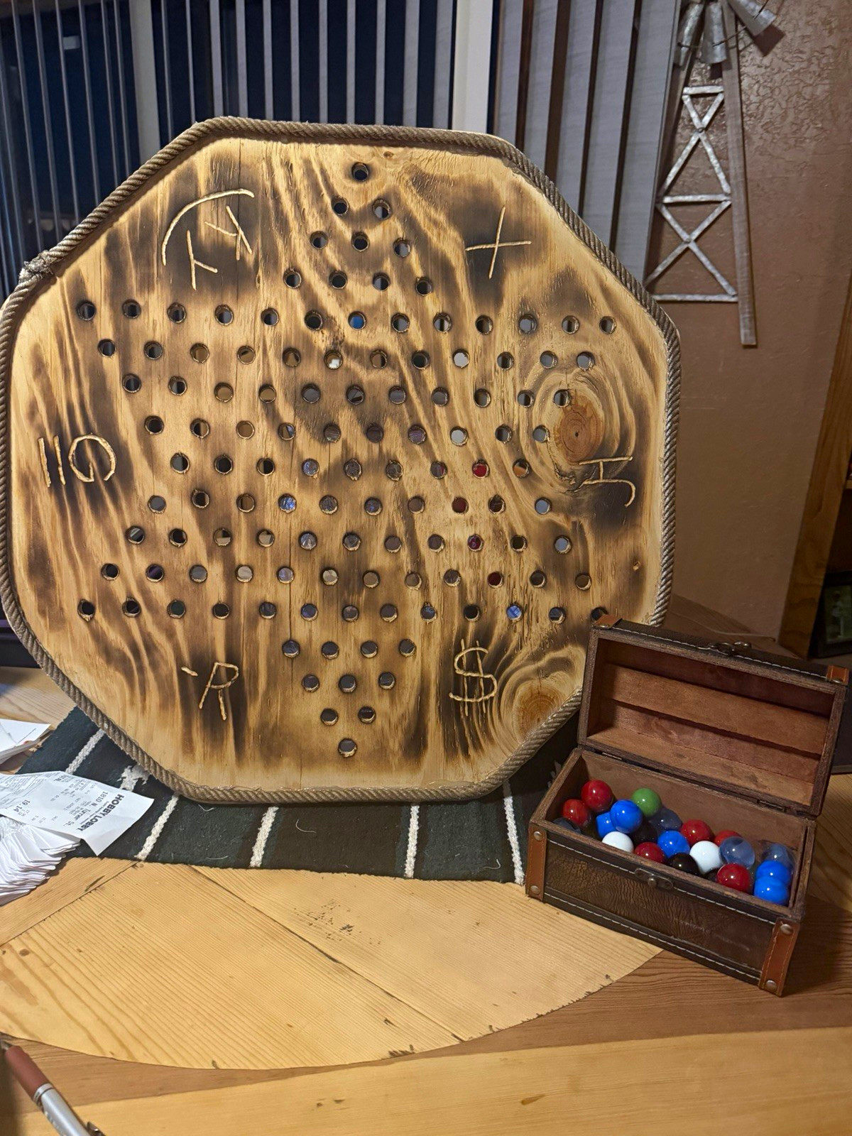 Chinese Checkers Vintage Wooden Board Game w/ Marbles & Storage Box