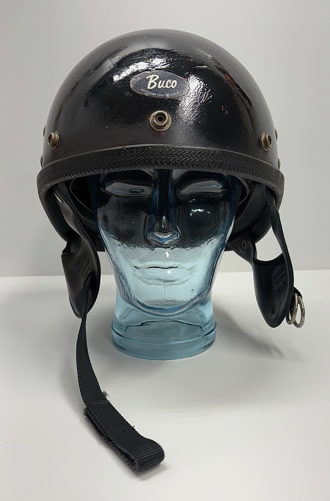 Vintage 50s 60s Buco Guardian Motorcycle Crash Half Helmet Adjustable Size Black