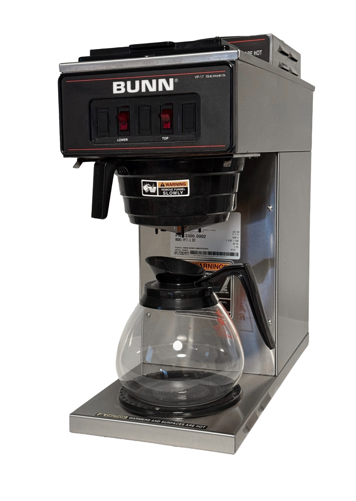 BUNN VP17-2 Commercial 12-Cup Coffee Brewer Dual Warmer Stainless Tested Works