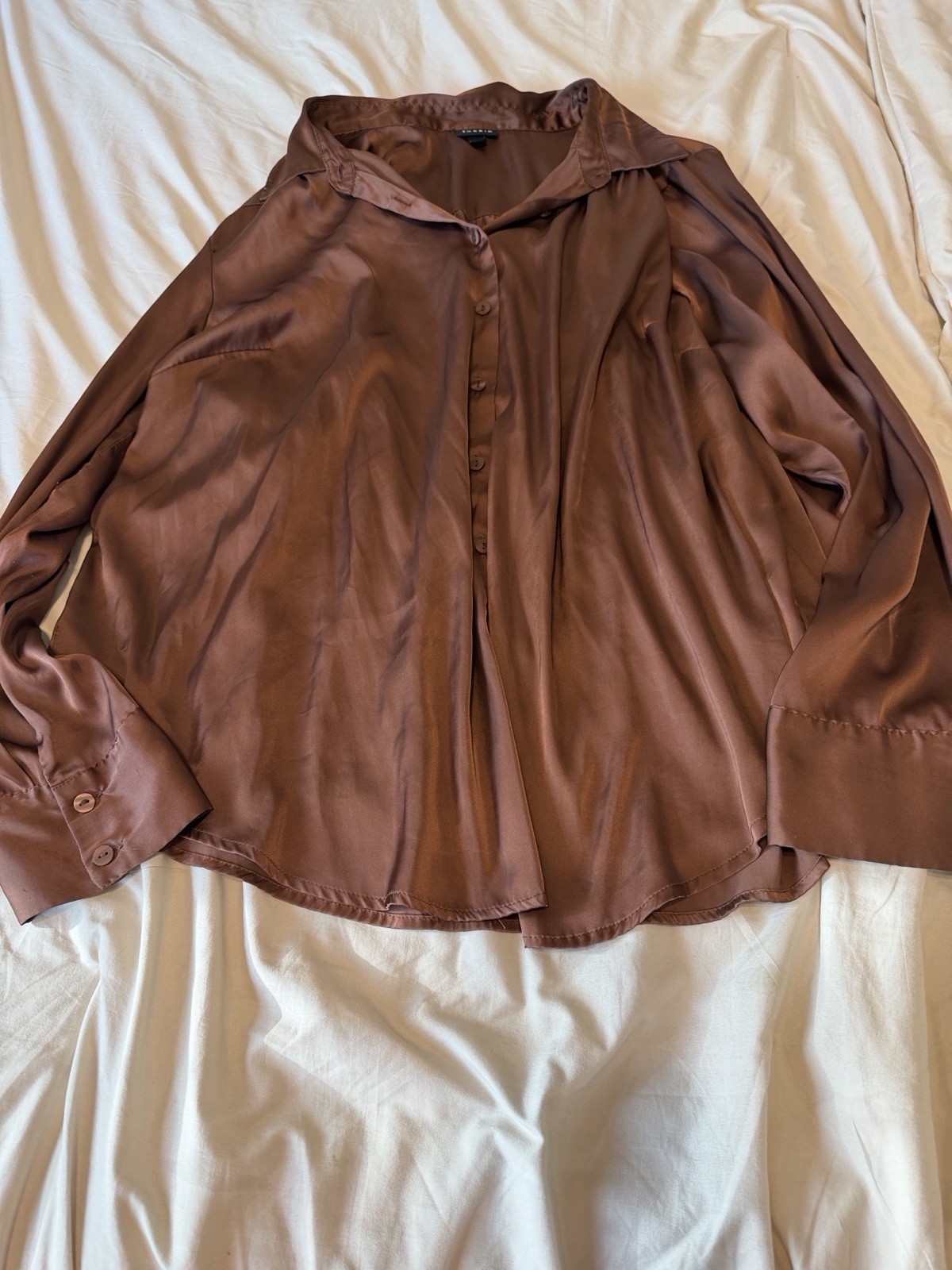 Torrid Satin Button-Front Blouse in Chestnut Brown
