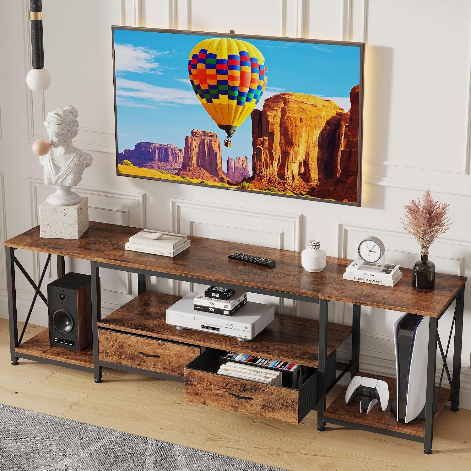GYIIYUO TV Stand with Fabric Drawer - Entertainment Center and Industrial TV