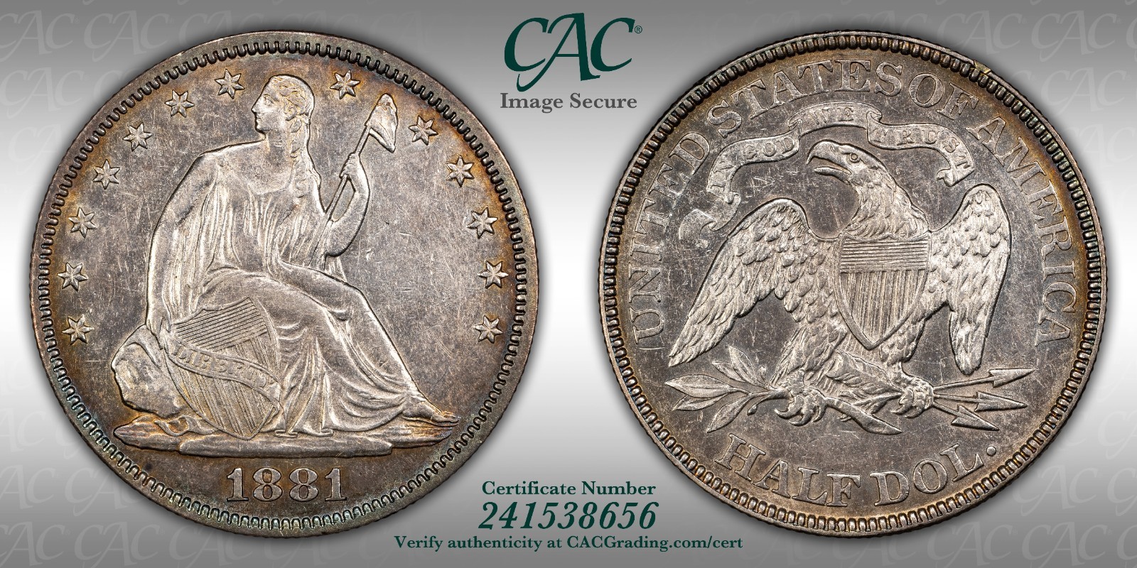 1881 Seated Liberty Half Dollar Proof - CAC AU Details - Very Rare Low Mintage
