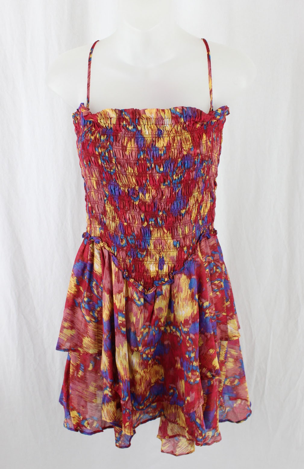 Isabel Marant Etoile Women\'s Red Multi Floral Smocked Anka Mini Dress FR 40 M