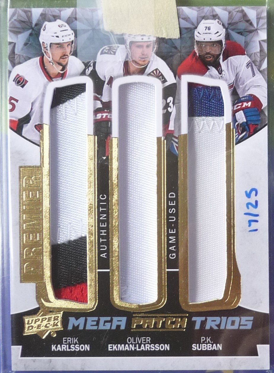 Erik Karlsson/P.K. Subban/Ekman-Larsson 2015-16 UD Premier Mega Patch Trios /25