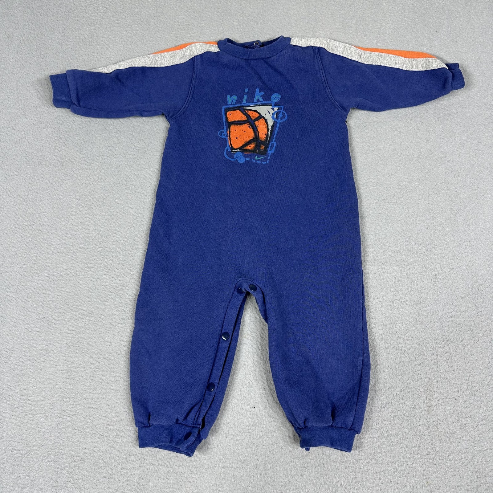 Vtg Nike Baby 18m Blue Basketball Jumpsuit Romper One Piece Leg Snaps Swoosh