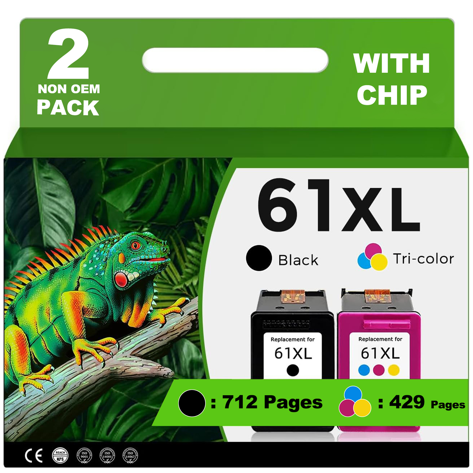 2 Pack 61XL 61 XL Ink Cartridge For HP ENVY 4500 4502 5530 5535 OfficeJet 4630 