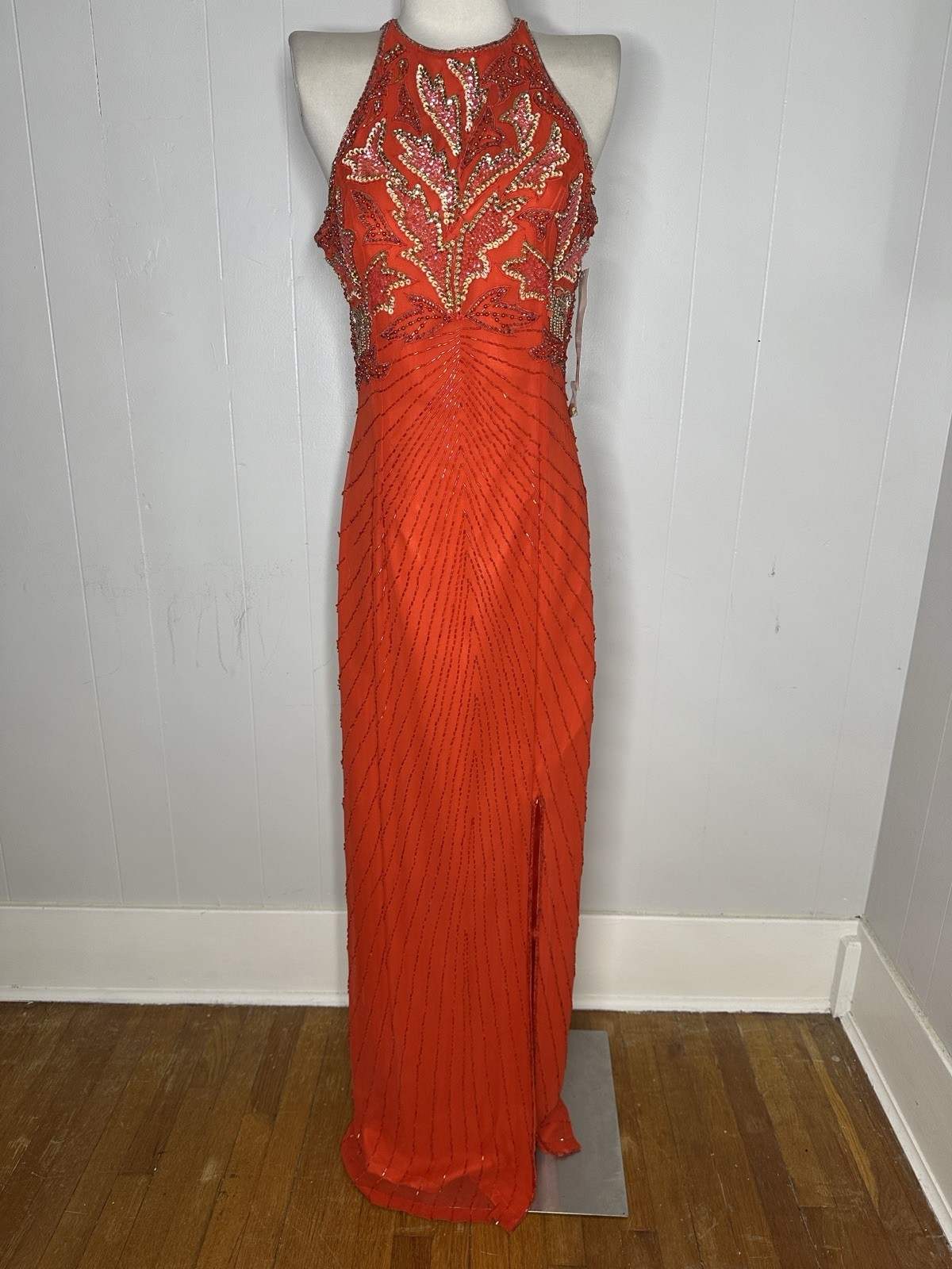 Vintage 90s Silk Beaded Open Back Deadstock Gown Size 8-10 Vintage 90s Silk Beaded Open Back Deadstock Gown Size 8-10