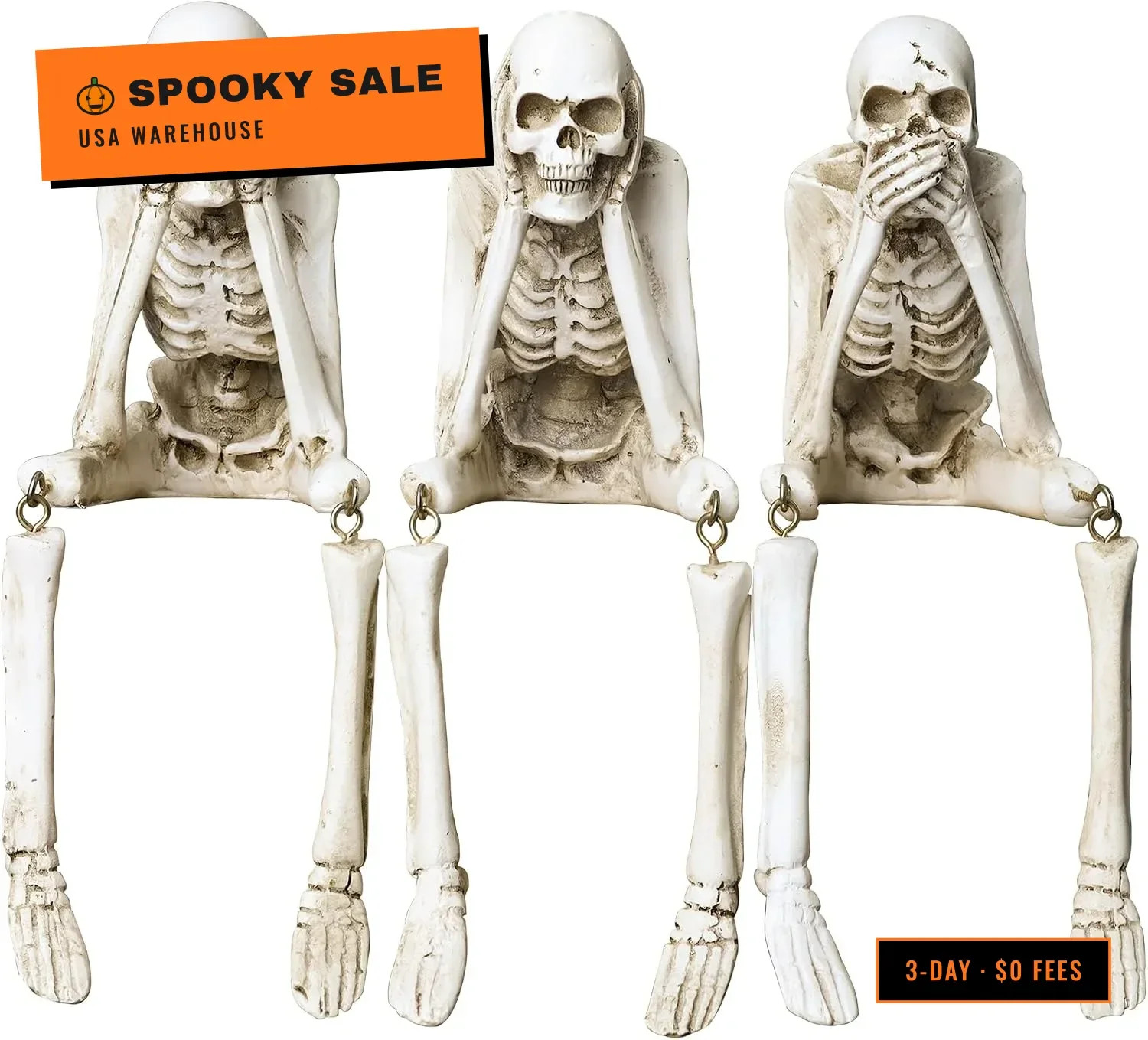 Halloween Skeleton Decor, 3-Piece Resin Skeleton Figurines Set for Home
