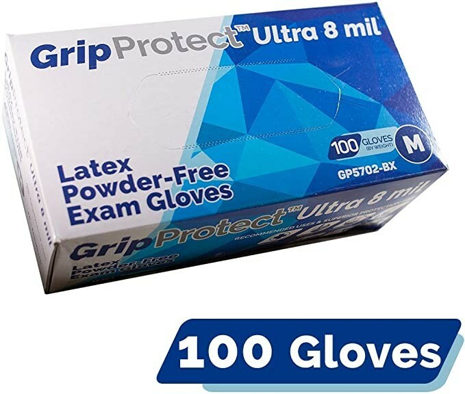 GripProtect Ultra 8 Mil Latex Exam Gloves, Disposable, Medical, Size Large