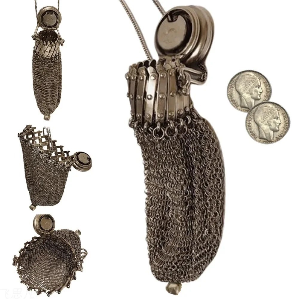 Handmade 1920's English Coin Purse, Victorian Silver Twist Lid Gate Mesh Purse