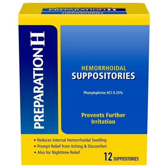 Preparation H Hemorrhoid Suppositories For Itching And 12 Count (Pack of 1) Preparation H Hemorrhoid Suppositories For Itching And 12 Count (Pack of 1)