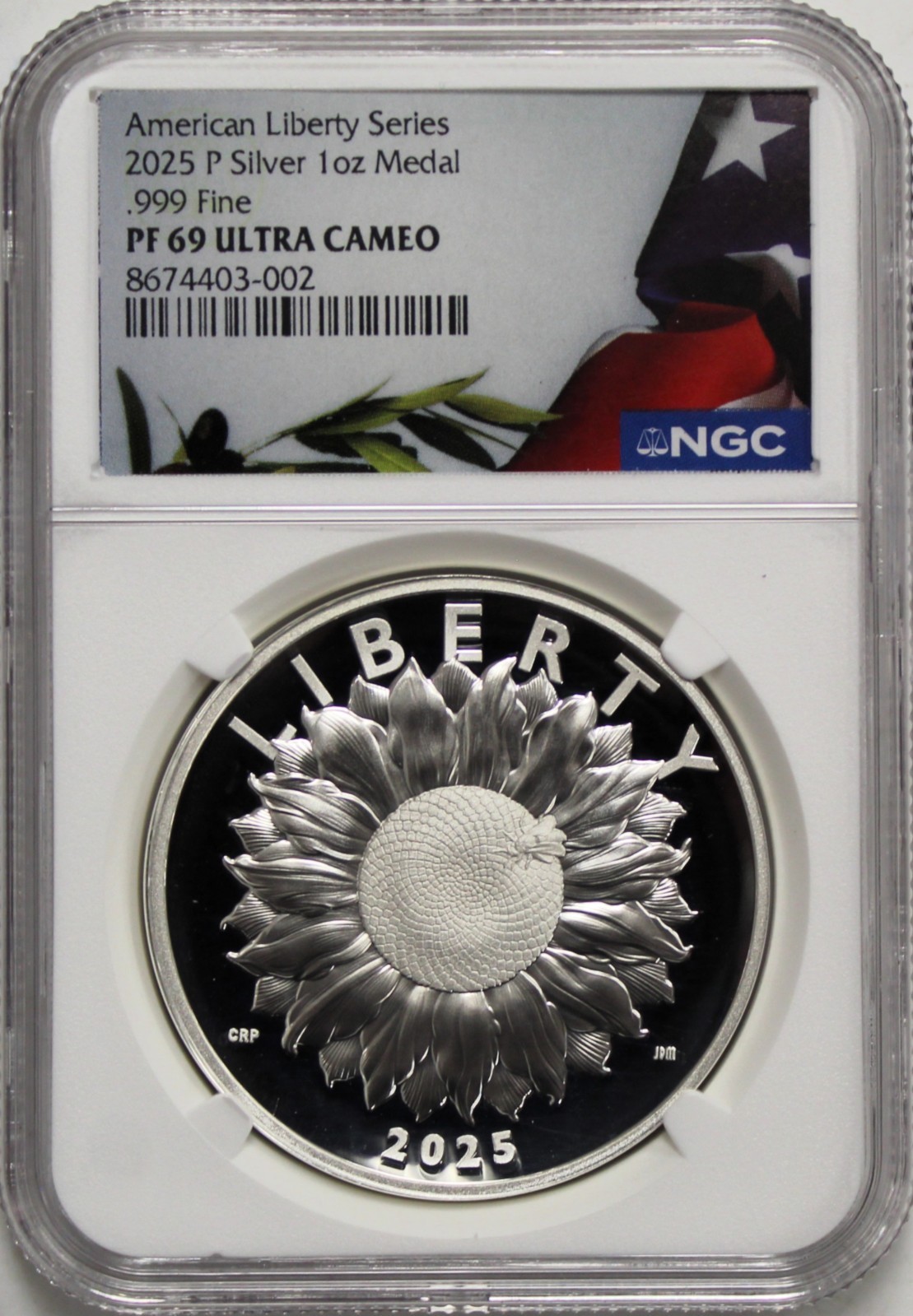 2025 P 1oz Proof  Silver American Liberty Sunflower Medal NGC PF69 UCAM